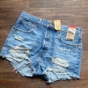 Denim Blue Distressed Women's Shorts Levi’s 501 high waist